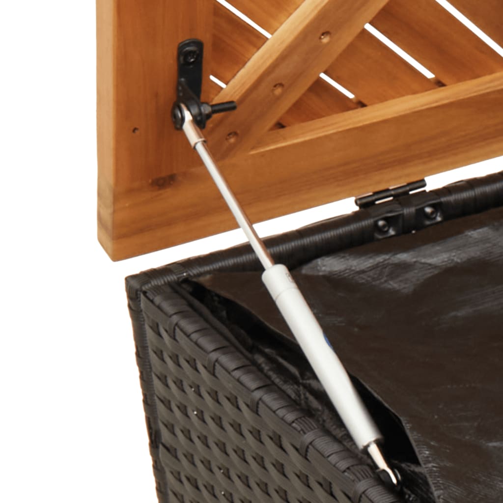 Stylish Black Poly Rattan & Acacia Wood Garden Storage Box 220cm