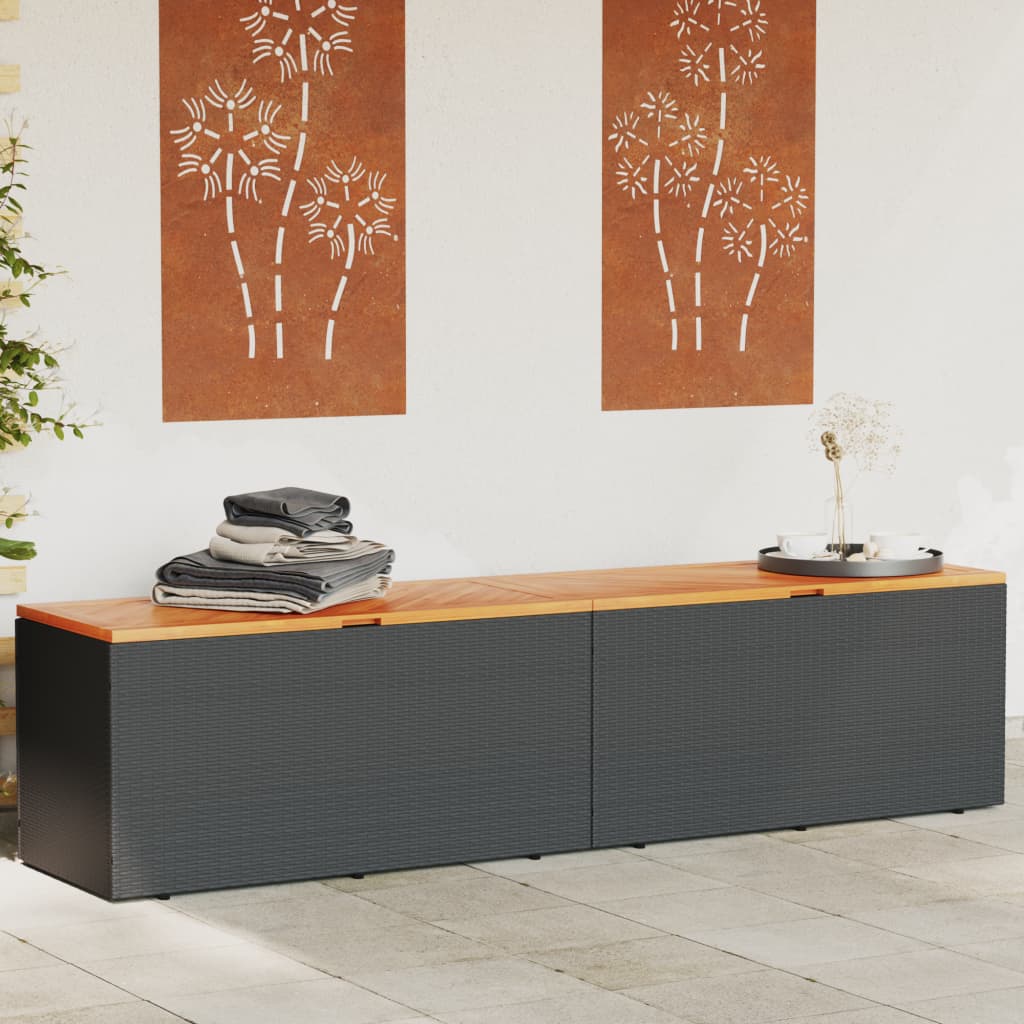Stylish Black Poly Rattan & Acacia Wood Garden Storage Box 220cm
