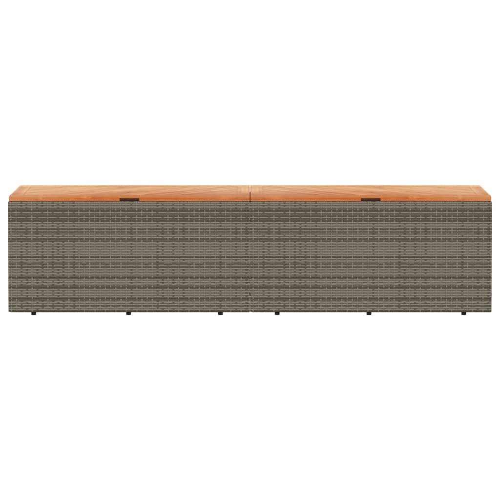 Grey Poly Rattan & Acacia Wood Garden Storage Box 220x50x54 cm