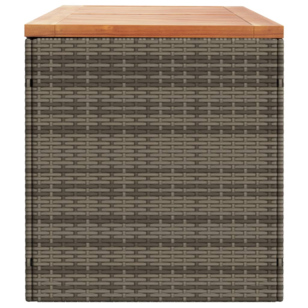Grey Poly Rattan & Acacia Wood Garden Storage Box 220x50x54 cm