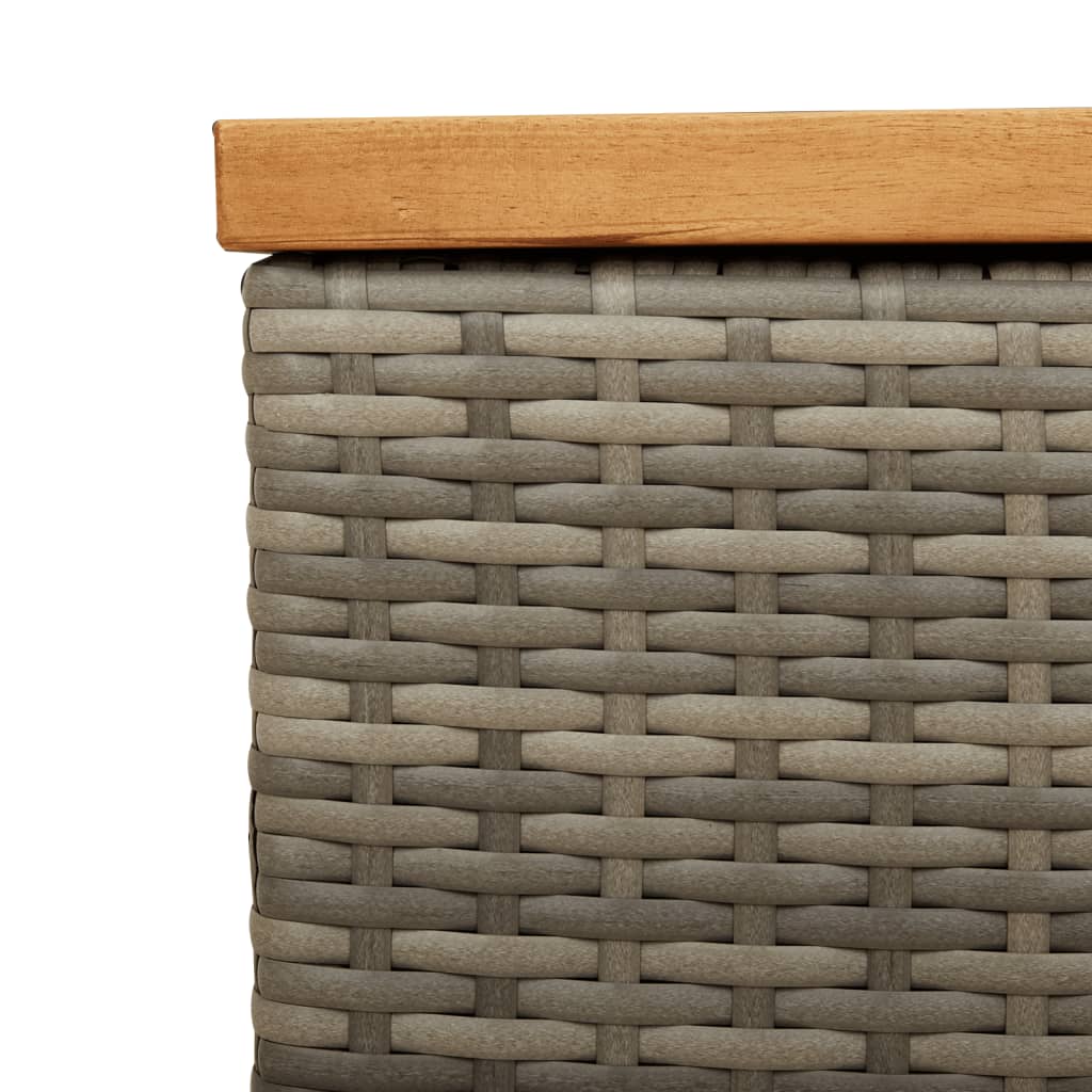 Grey Poly Rattan & Acacia Wood Garden Storage Box 220x50x54 cm