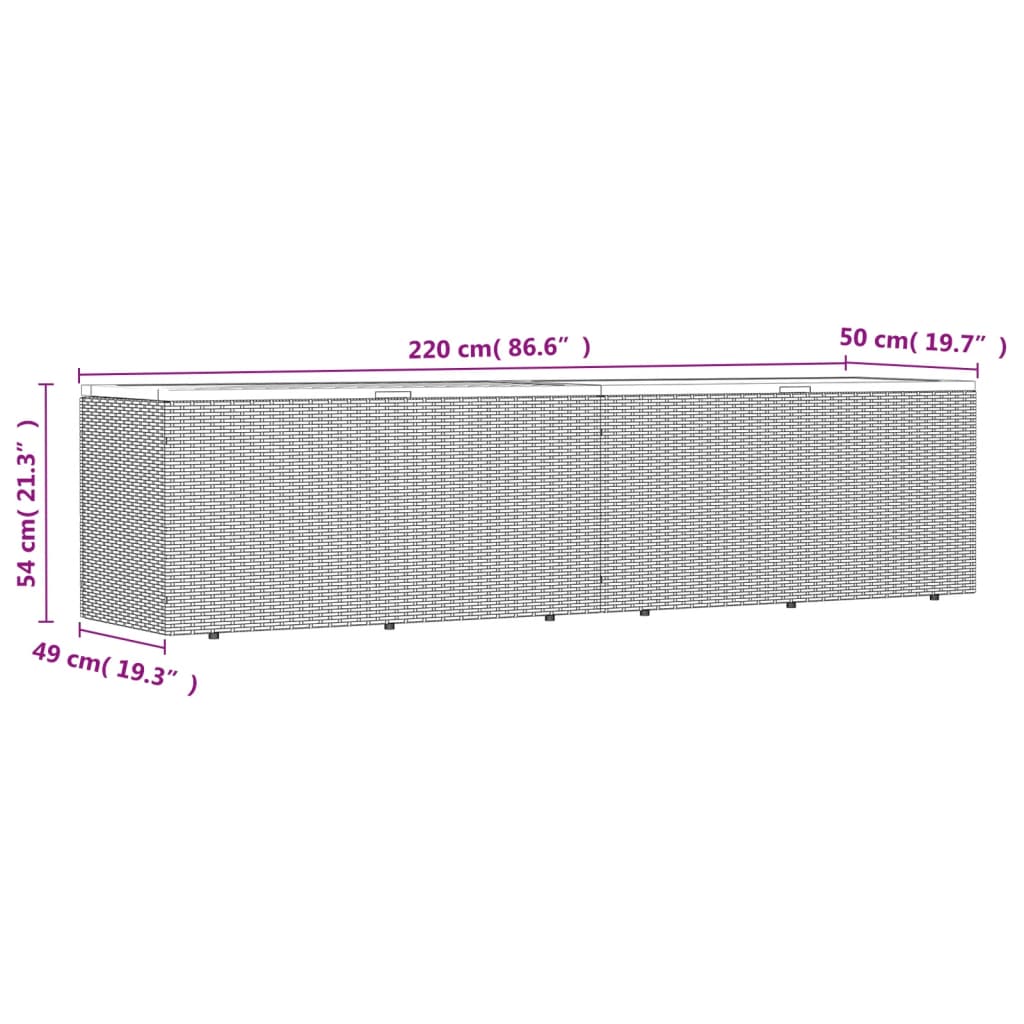 Grey Poly Rattan & Acacia Wood Garden Storage Box 220x50x54 cm