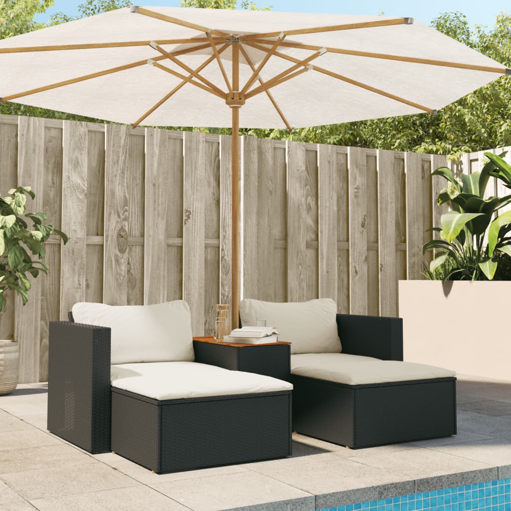 5-Piece Black Rattan Garden Sofa Set w/ Cushions & Acacia
