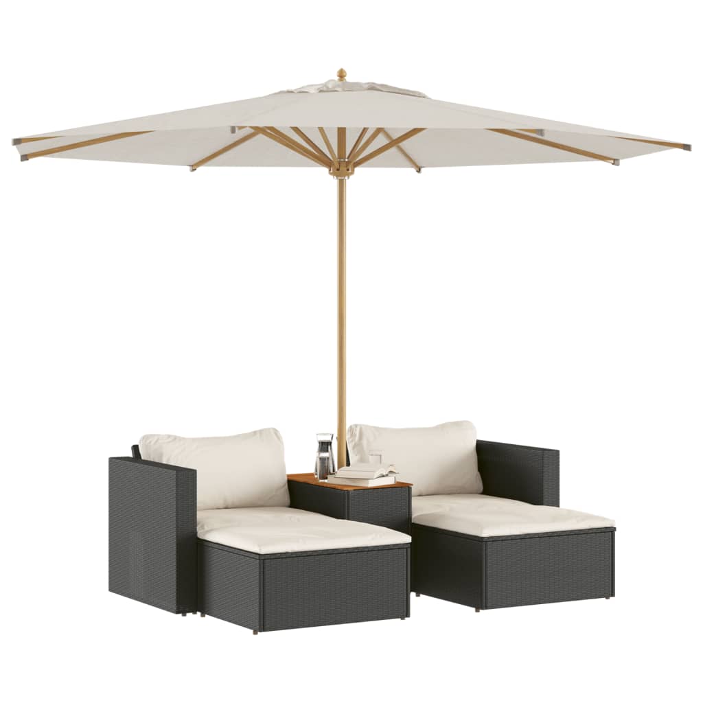 5-Piece Black Rattan Garden Sofa Set w/ Cushions & Acacia