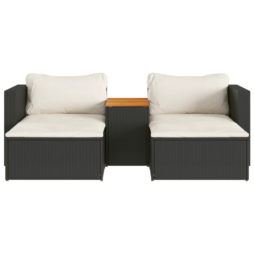 5-Piece Black Rattan Garden Sofa Set w/ Cushions & Acacia