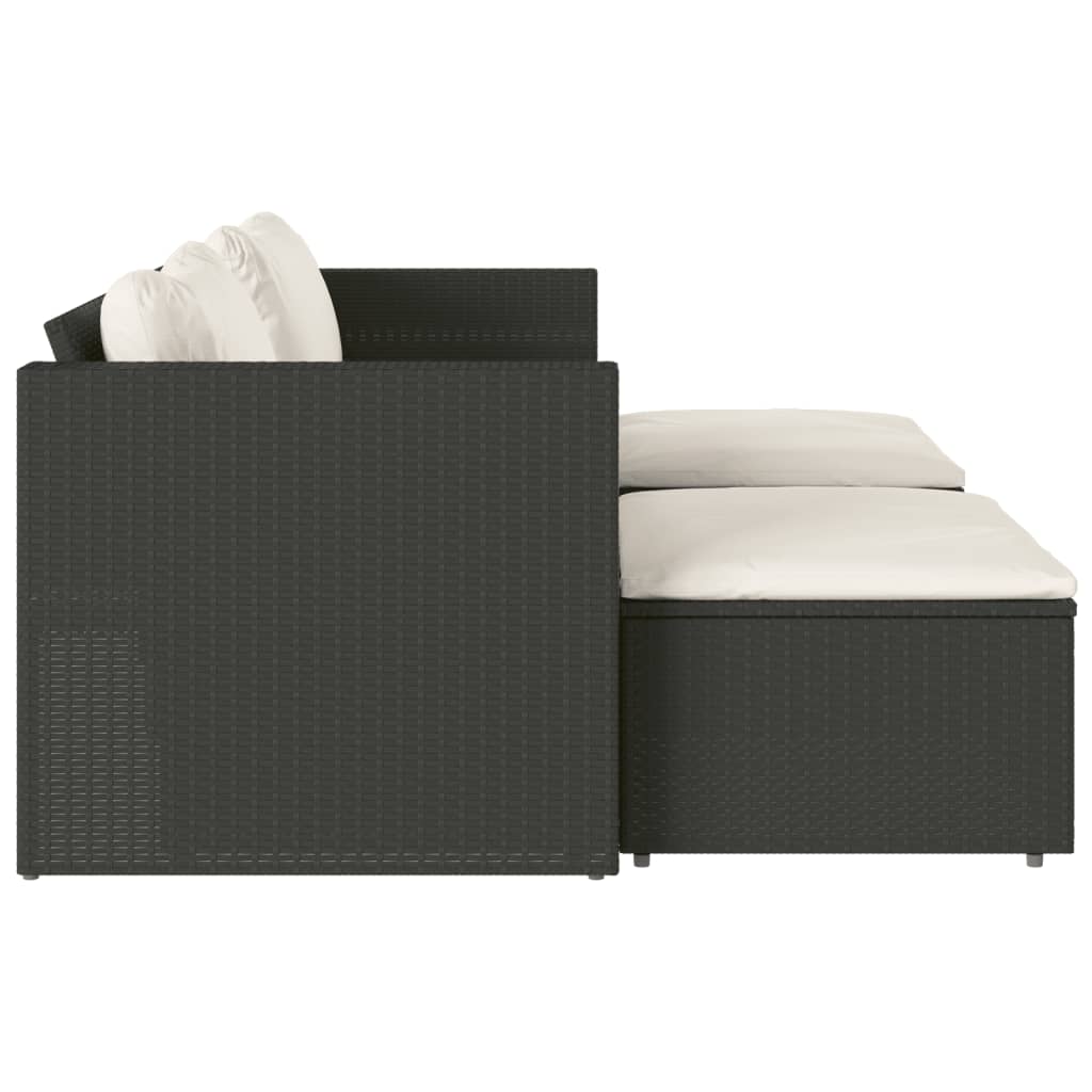 5-Piece Black Rattan Garden Sofa Set w/ Cushions & Acacia