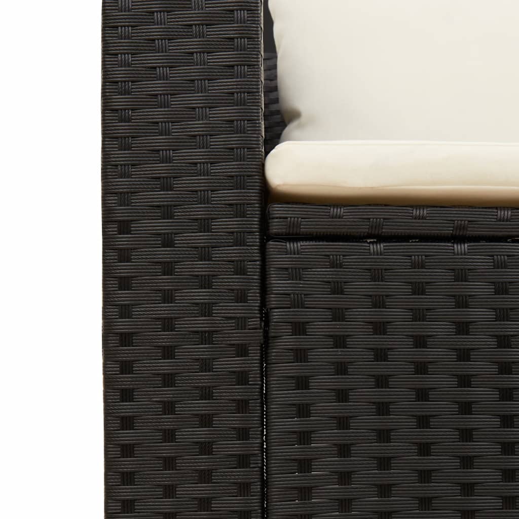 5-Piece Black Rattan Garden Sofa Set w/ Cushions & Acacia