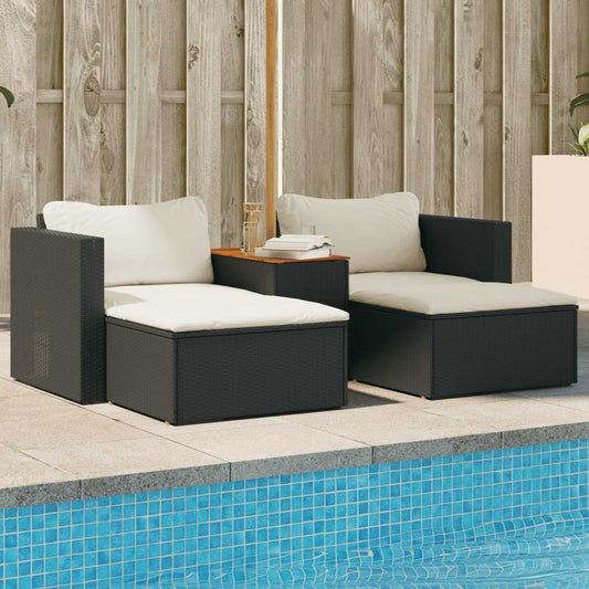 5-Piece Black Rattan Garden Sofa Set w/ Cushions & Acacia