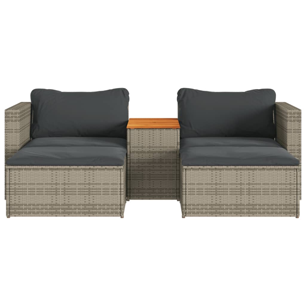 5 Piece Grey Poly Rattan & Acacia Garden Sofa Set with Cushions