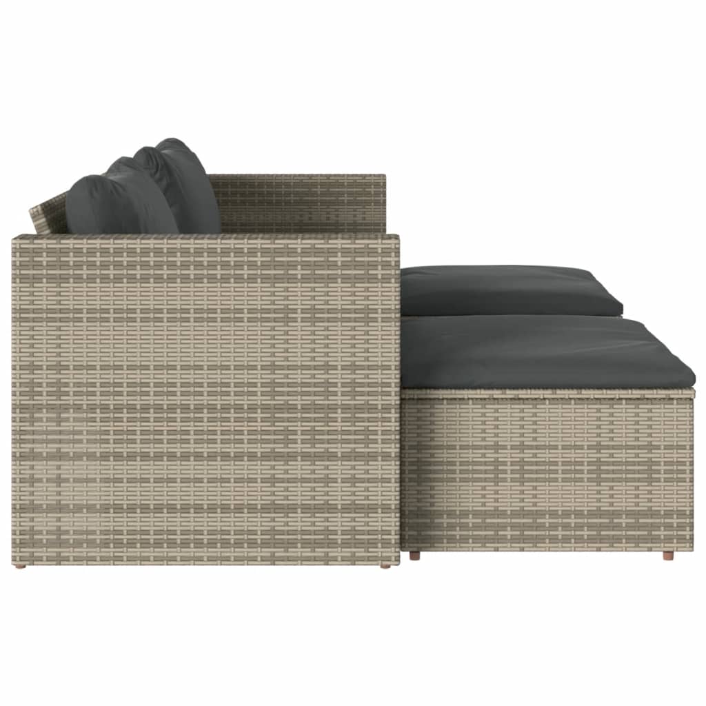 5 Piece Grey Poly Rattan & Acacia Garden Sofa Set with Cushions