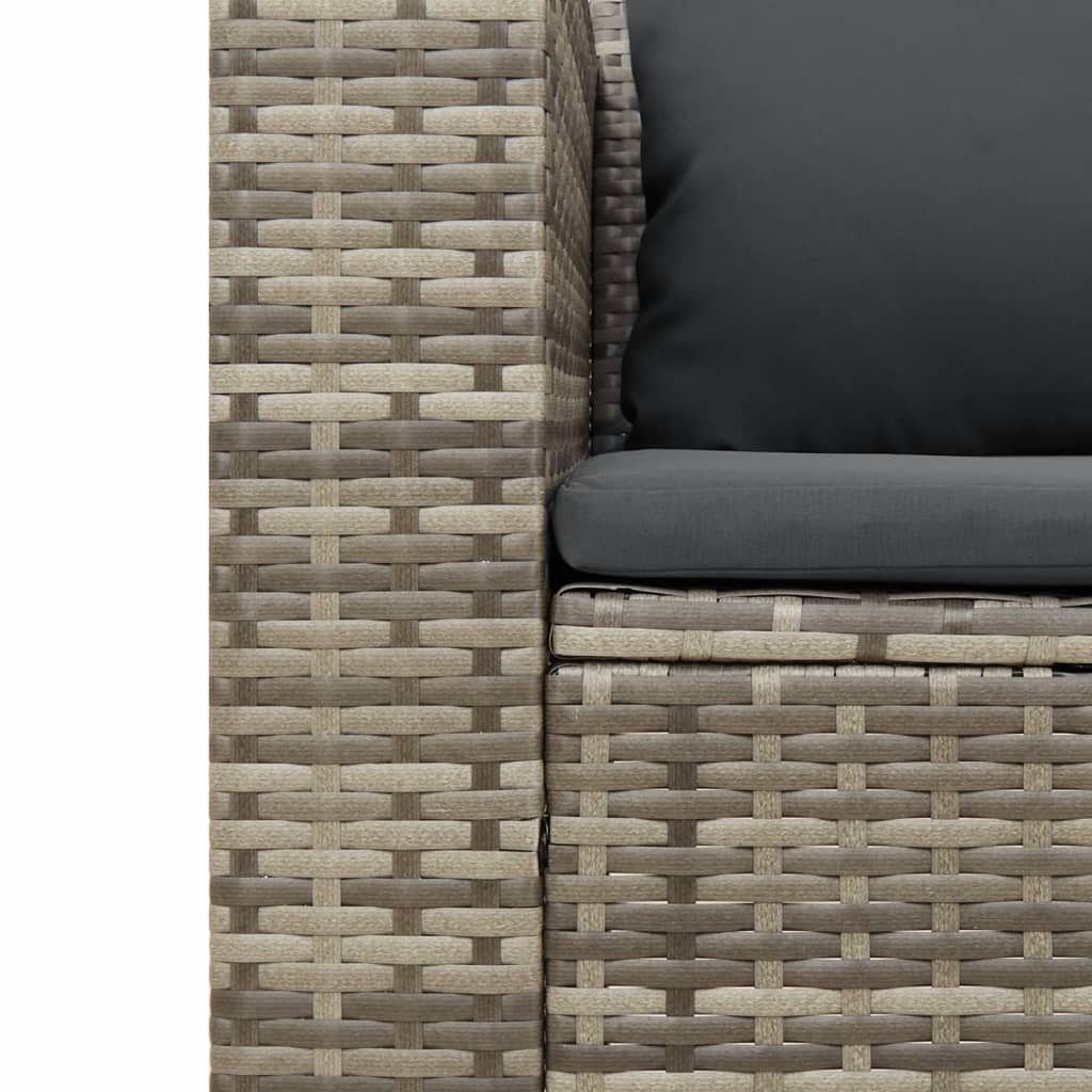 5 Piece Grey Poly Rattan & Acacia Garden Sofa Set with Cushions