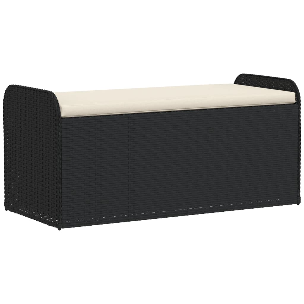 Black Poly Rattan Storage Bench with Cushion 115x51x52 cm