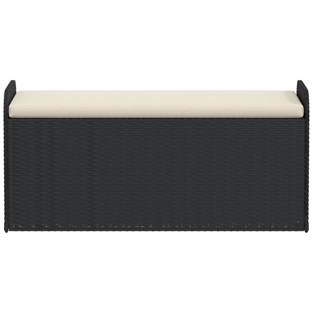 Black Poly Rattan Storage Bench with Cushion 115x51x52 cm