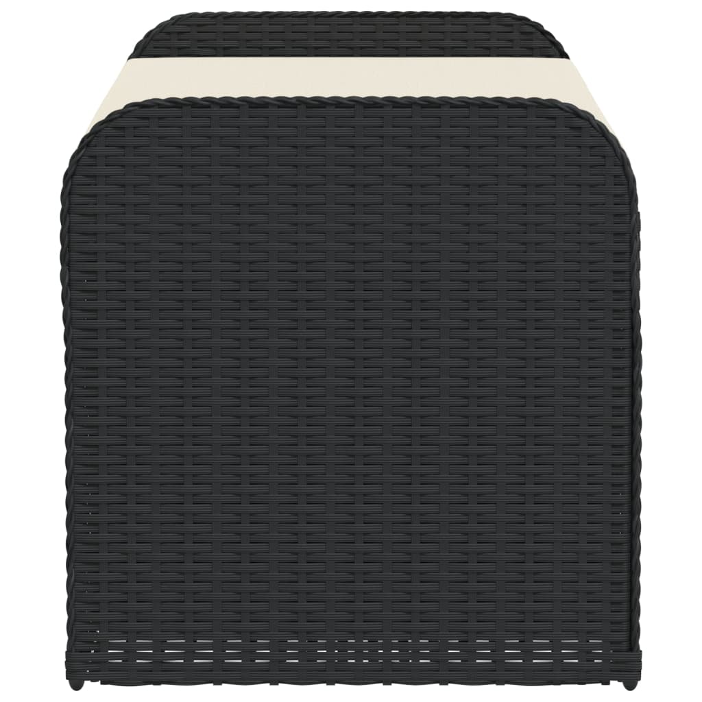 Black Poly Rattan Storage Bench with Cushion 115x51x52 cm