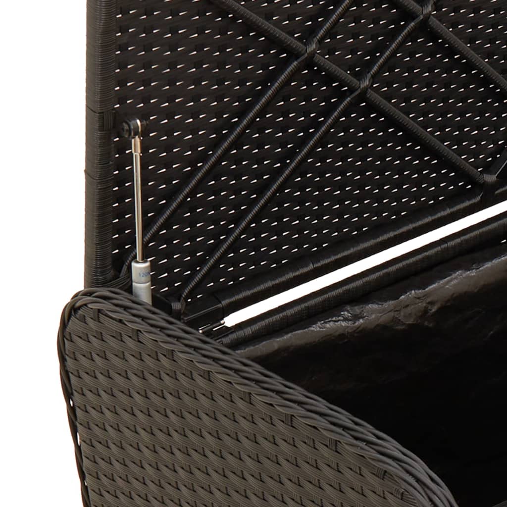Black Poly Rattan Storage Bench with Cushion 115x51x52 cm