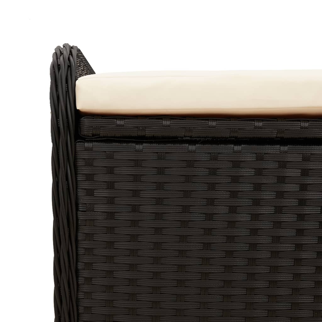 Black Poly Rattan Storage Bench with Cushion 115x51x52 cm