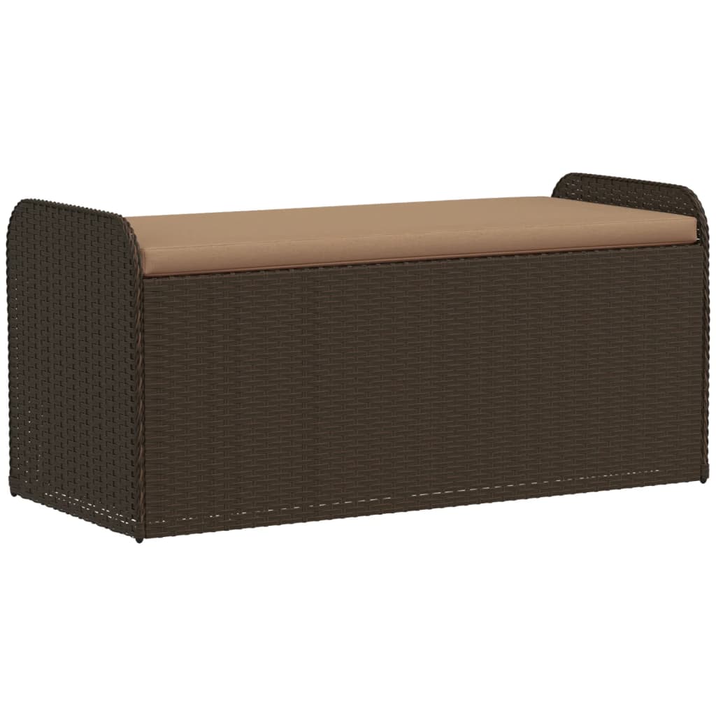 Brown Poly Rattan Storage Bench with Cushion - 115x51x52 cm