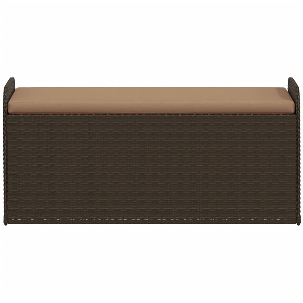 Brown Poly Rattan Storage Bench with Cushion - 115x51x52 cm