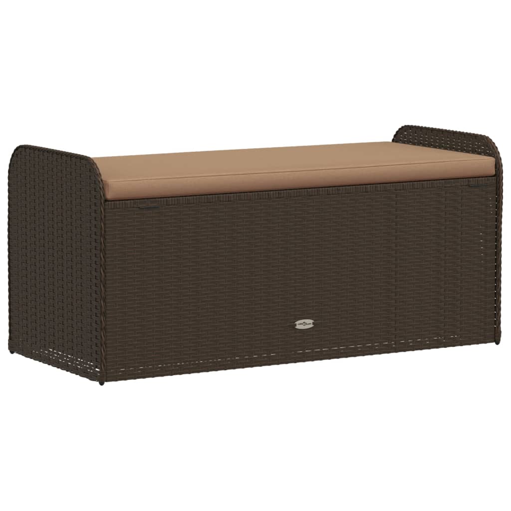 Brown Poly Rattan Storage Bench with Cushion - 115x51x52 cm