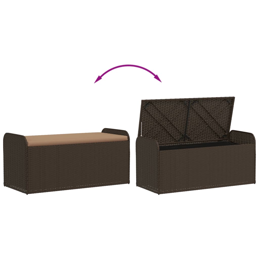 Brown Poly Rattan Storage Bench with Cushion - 115x51x52 cm