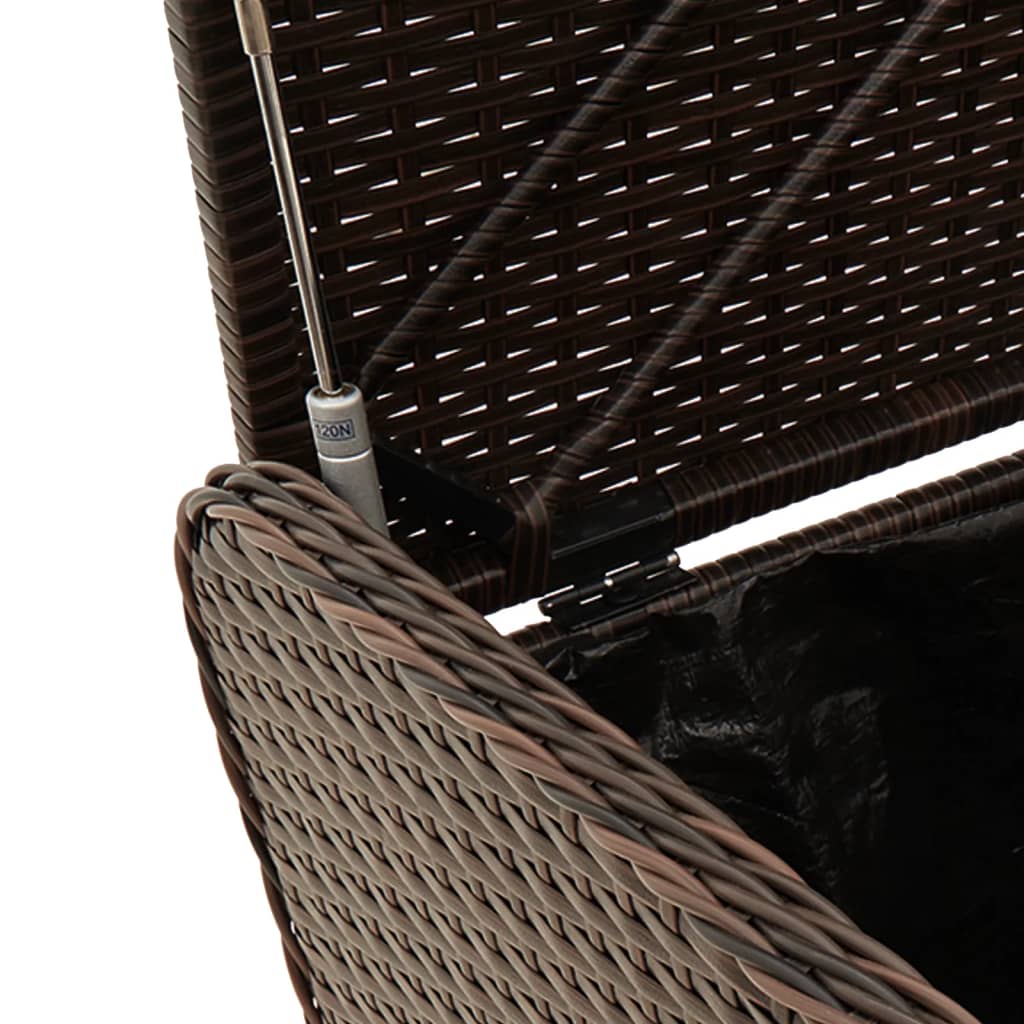 Brown Poly Rattan Storage Bench with Cushion - 115x51x52 cm