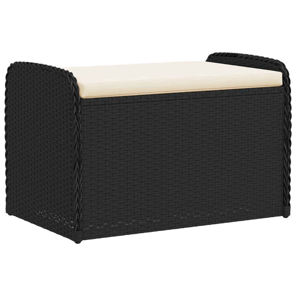 Black Poly Rattan Storage Bench with Cushion 80x51x52 cm