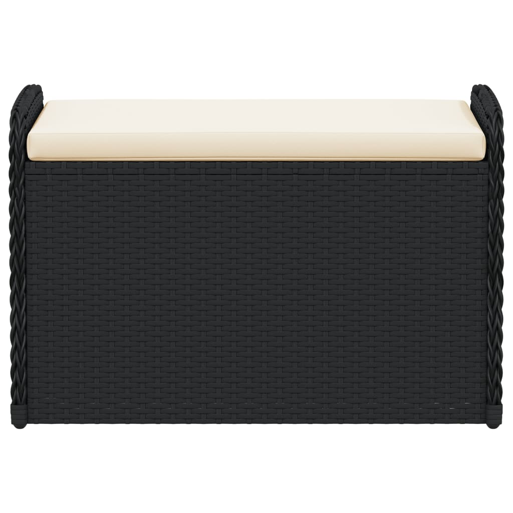 Black Poly Rattan Storage Bench with Cushion 80x51x52 cm