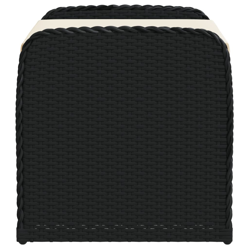 Black Poly Rattan Storage Bench with Cushion 80x51x52 cm