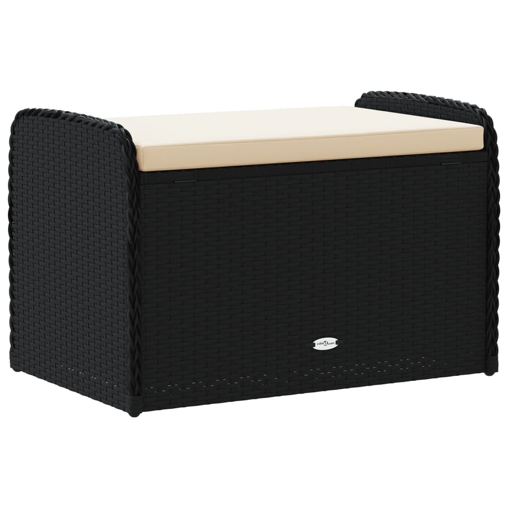 Black Poly Rattan Storage Bench with Cushion 80x51x52 cm