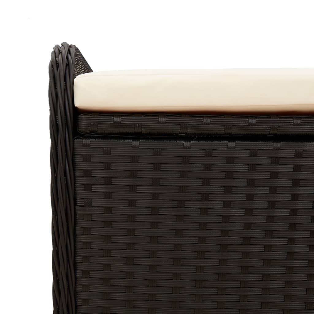 Black Poly Rattan Storage Bench with Cushion 80x51x52 cm