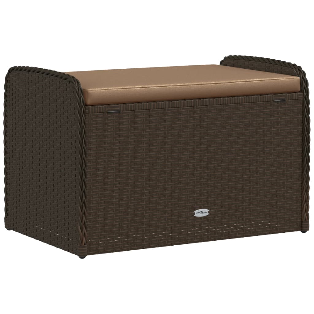 Brown Poly Rattan Storage Bench with Cushion - 80x51x52 cm