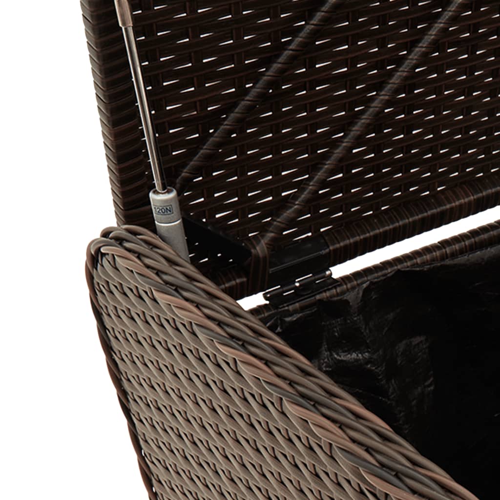 Brown Poly Rattan Storage Bench with Cushion - 80x51x52 cm