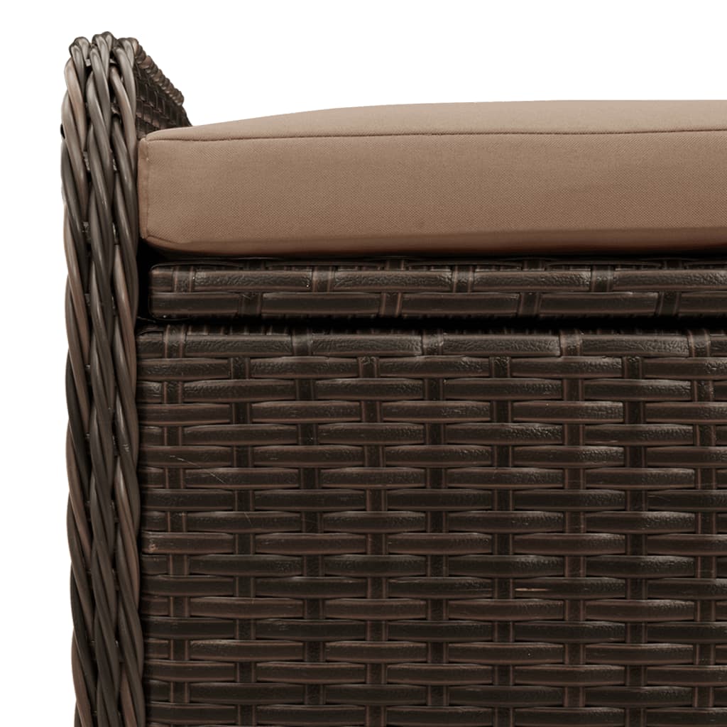 Brown Poly Rattan Storage Bench with Cushion - 80x51x52 cm