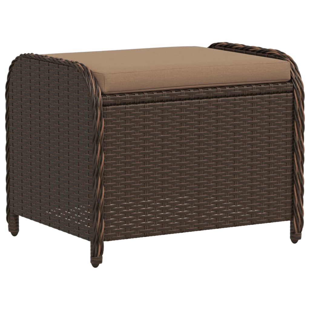 Brown 58x46x46 cm Poly Rattan Garden Stool with Cushion