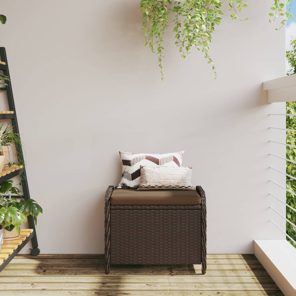 Brown 58x46x46 cm Poly Rattan Garden Stool with Cushion