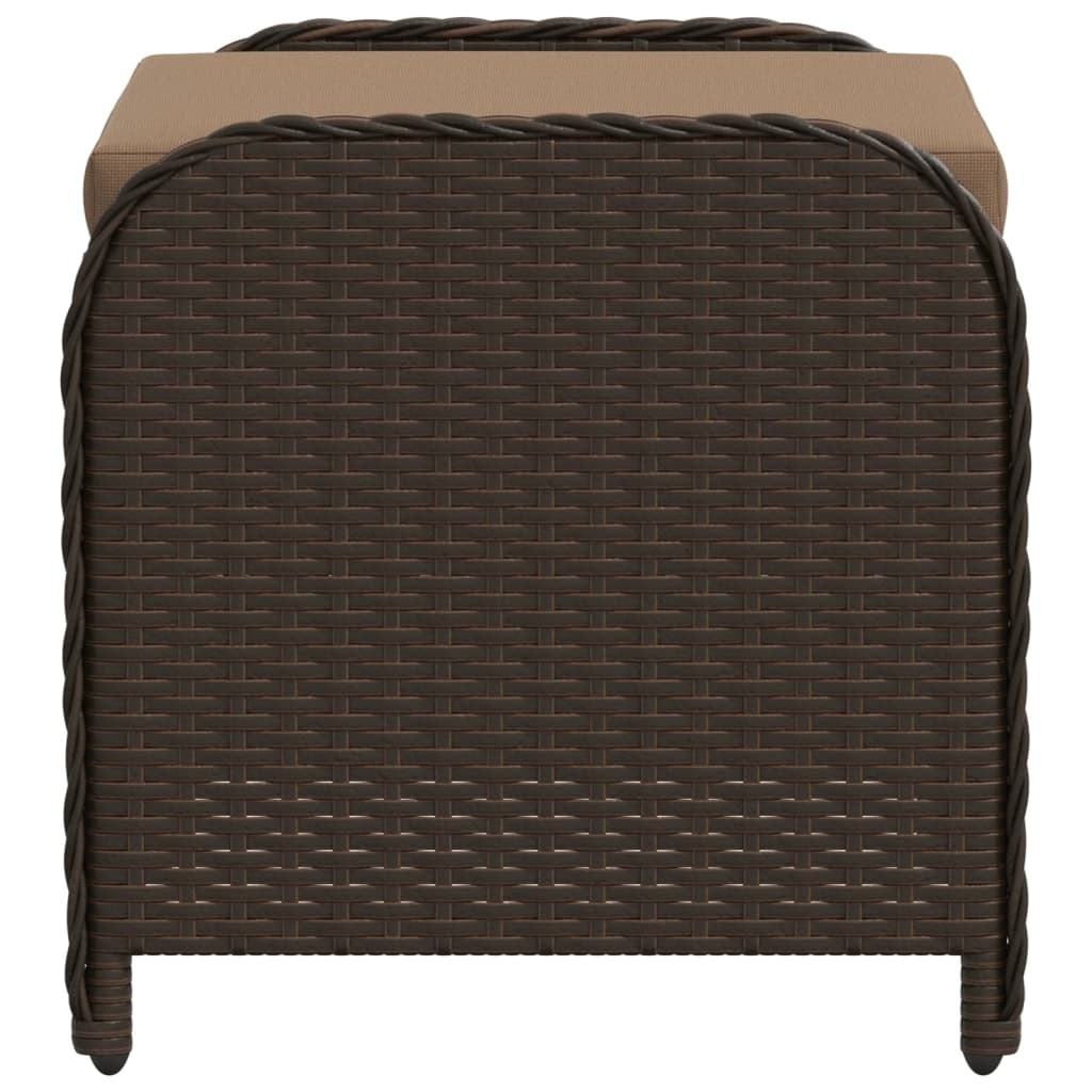 Brown 58x46x46 cm Poly Rattan Garden Stool with Cushion