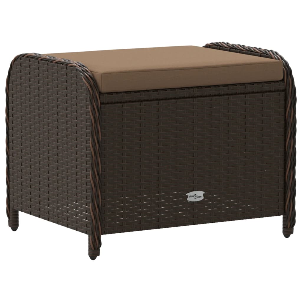 Brown 58x46x46 cm Poly Rattan Garden Stool with Cushion