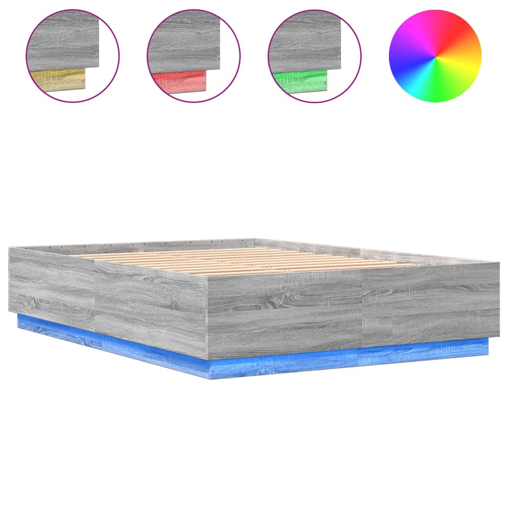 Bed Frame with LED without Mattress Grey Sonoma 160x200 cm