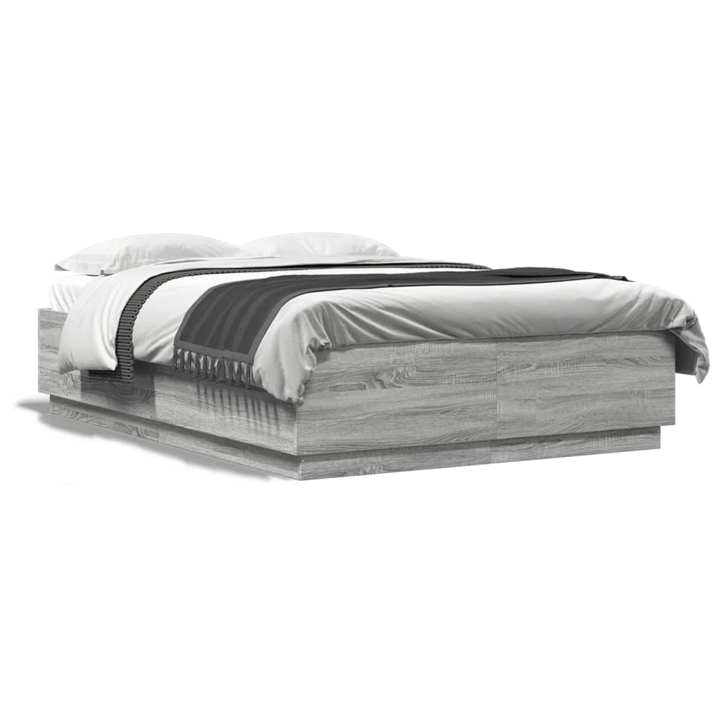 Bed Frame with LED without Mattress Grey Sonoma 160x200 cm