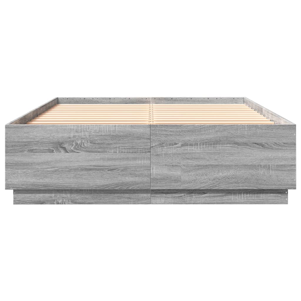 Bed Frame with LED without Mattress Grey Sonoma 160x200 cm