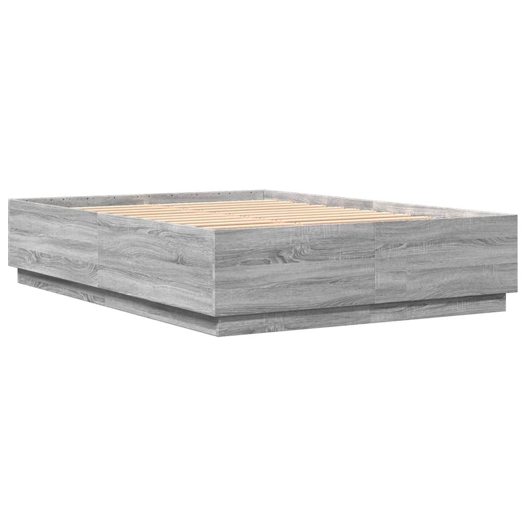 Bed Frame with LED without Mattress Grey Sonoma 150x200 cm King Size