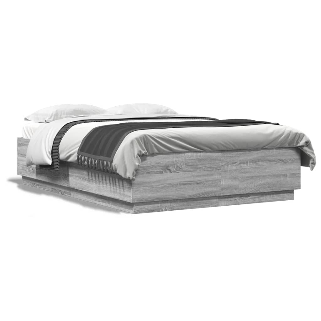 Bed Frame with LED without Mattress Grey Sonoma 150x200 cm King Size