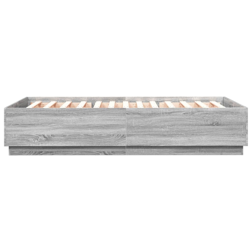 Bed Frame with LED without Mattress Grey Sonoma 150x200 cm King Size