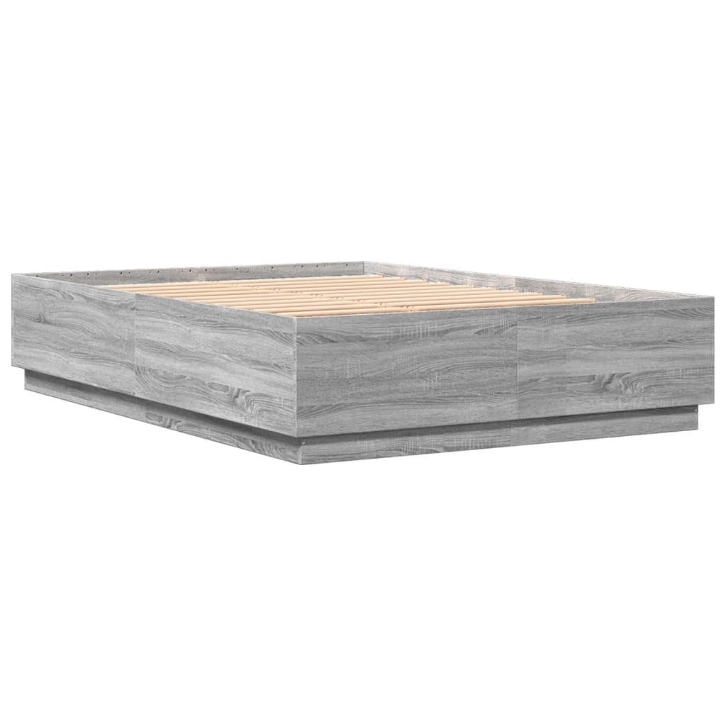 Bed Frame with LED without Mattress Grey Sonoma 150x200 cm King Size