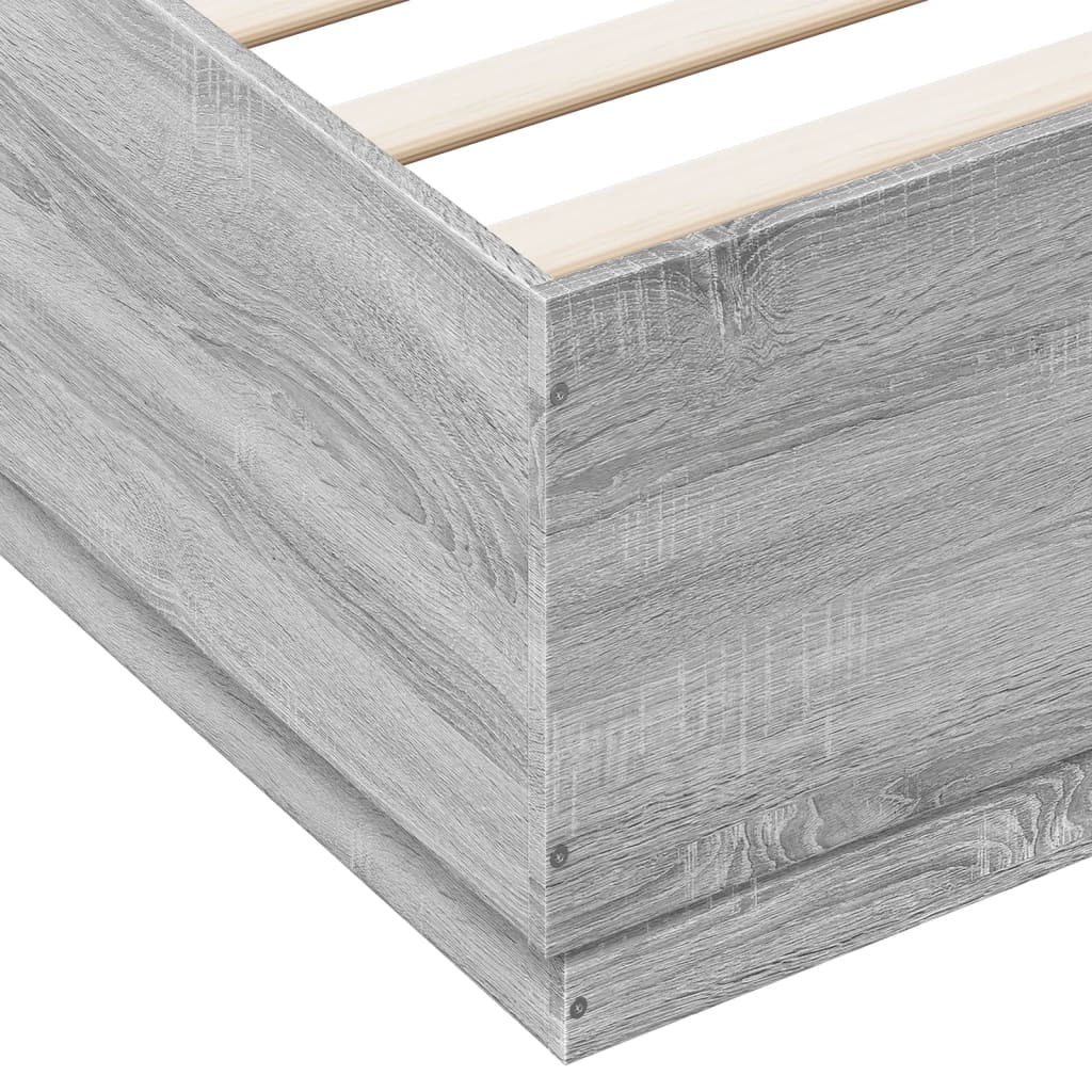 Bed Frame with LED without Mattress Grey Sonoma 150x200 cm King Size