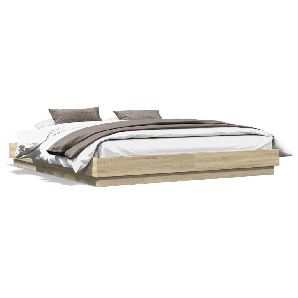 Bed Frame with LED without Mattress Sonoma Oak 180x200 cm Super King