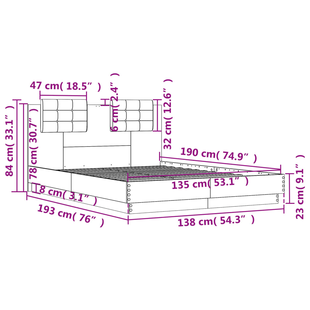 Bed Frame without Mattress Grey Sonoma 135x190 cm Double
