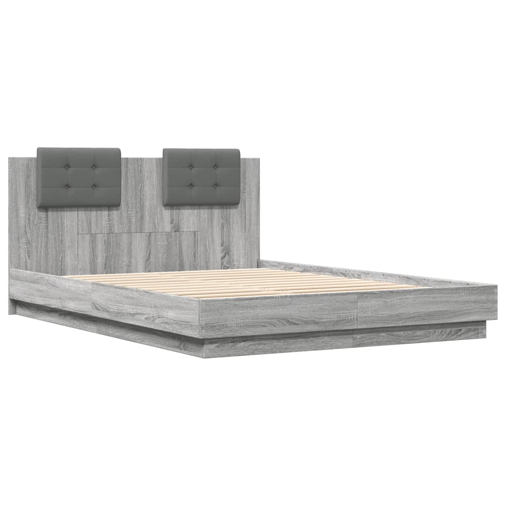 Bed Frame with LED without Mattress Grey Sonoma 140x200 cm