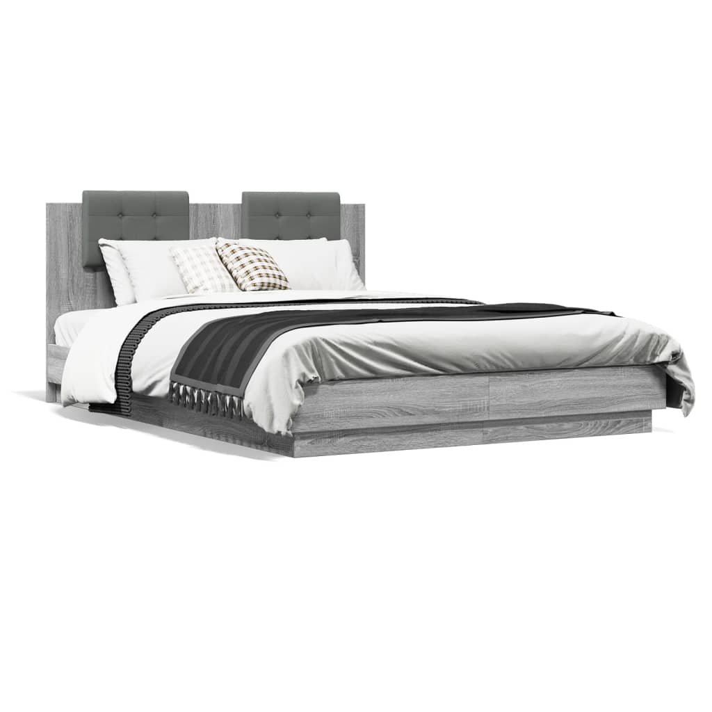 Bed Frame with LED without Mattress Grey Sonoma 140x200 cm