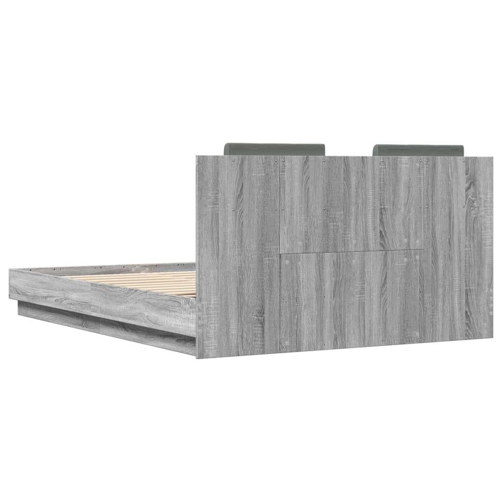 Bed Frame with LED without Mattress Grey Sonoma 140x200 cm